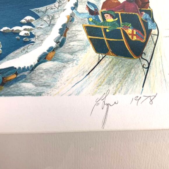 Vintage Framed Matted Lithograph Home for the Holidays Signed by Robert LoGrippo - Picture 4 of 8